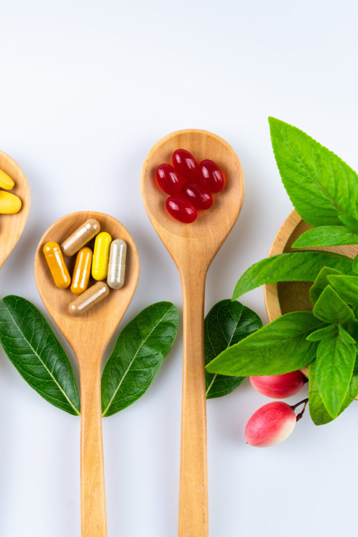 Alternative Herbal Medicine, Vitamin And Supplements From Natural On White Background, Drug Concept
