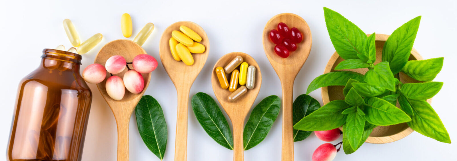 Alternative Herbal Medicine, Vitamin And Supplements From Natural On White Background, Drug Concept