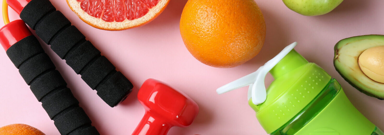 Healthy Lifestyle Accessories On Pink Background, Top View